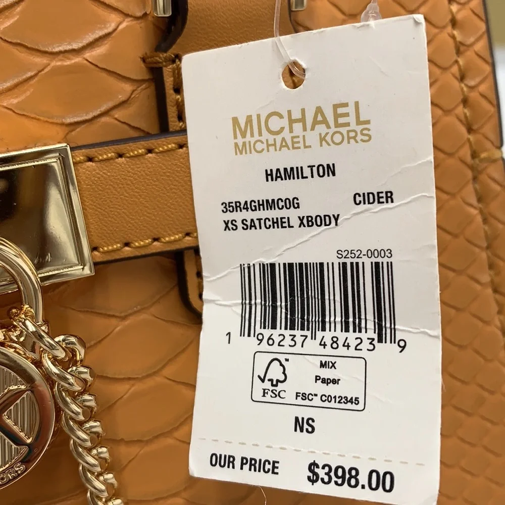 Michael Kors HAMILTON XSMALL  Snake Embossed SATCHEL CROSSBODY BAG CIDER COLOR